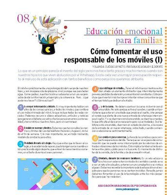Información y debate para educar en el uso responsable de los móvile,s artículo de Yolanda Cuevas en Heraldo Escolar