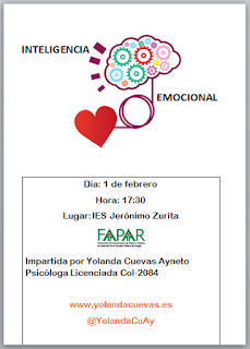 1 de febrero, charla de Yolanda Cuevas para Escuela de Padres y Madres del IES Jerónimo Zurita de Zaragoza